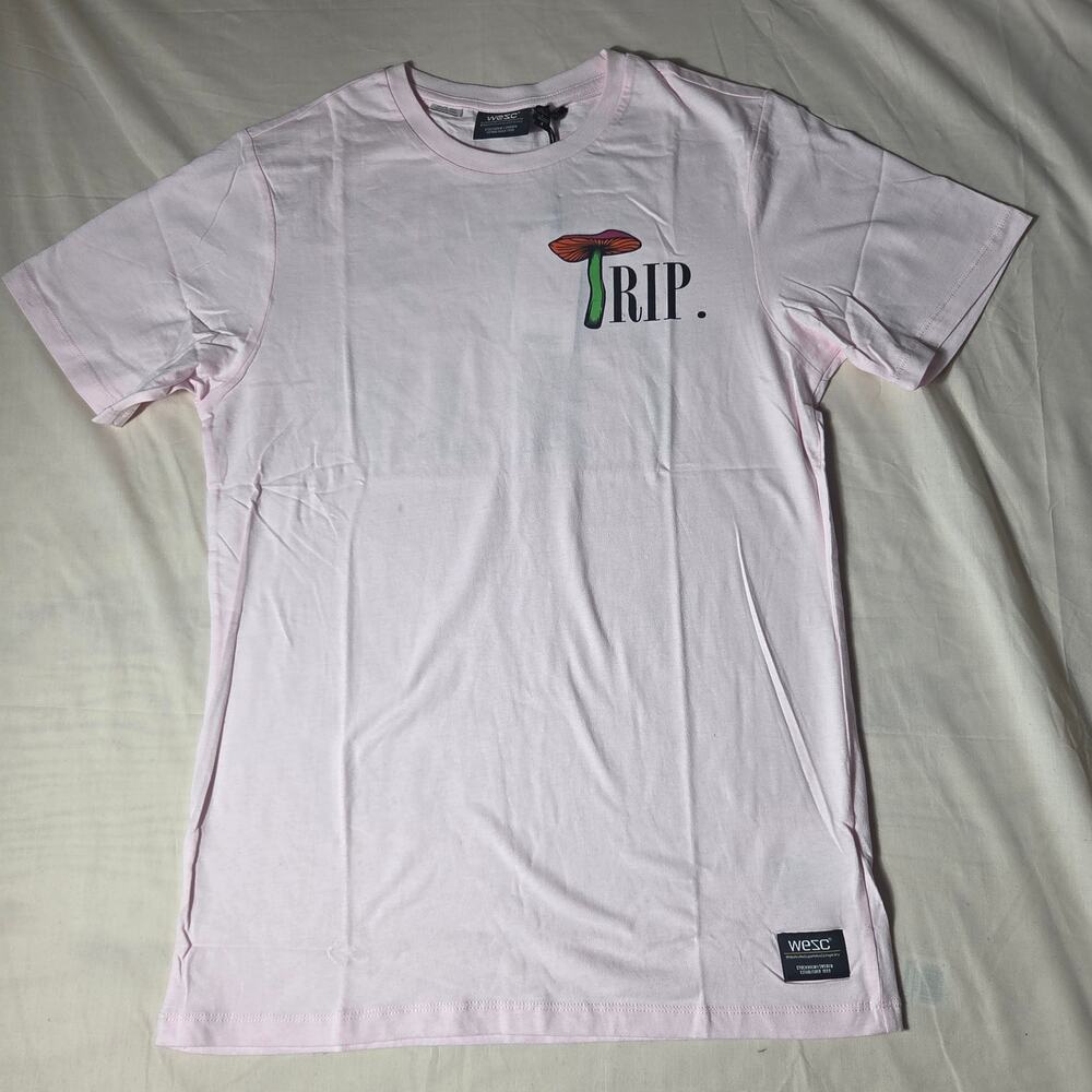 NWT WeSC Mason Trip Mushroom Graphic T-Shirt Pink Unisex Mens M Womens L
